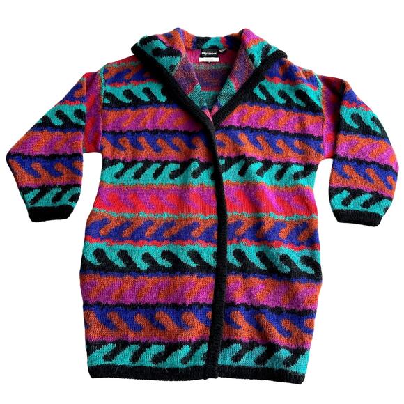 Tony Lambert VTG Wool Blend Art Wild Bright Open Front Cardigan Sweater Jacket M - Picture 1 of 10